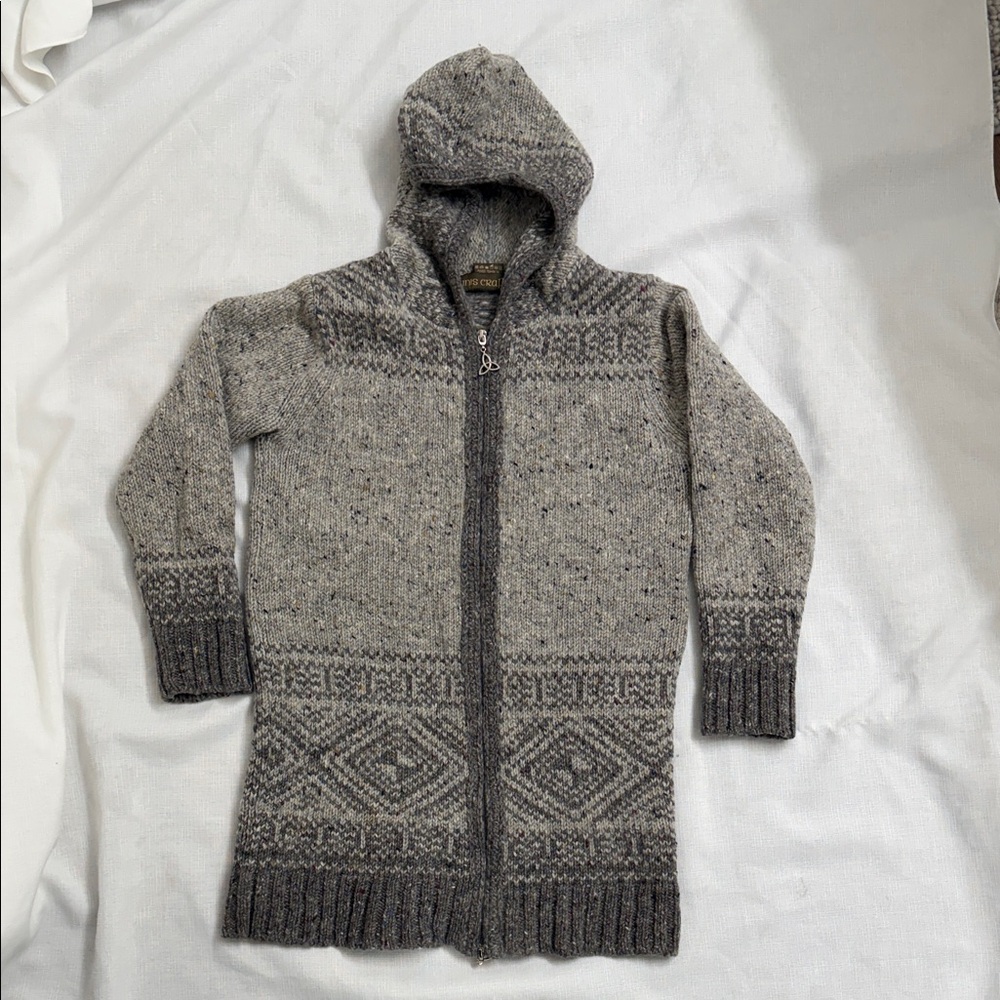 Inis Crafts Women's M Zip Up Jacket With Hood. 100% Wool Nordic Fair Isle Vibes